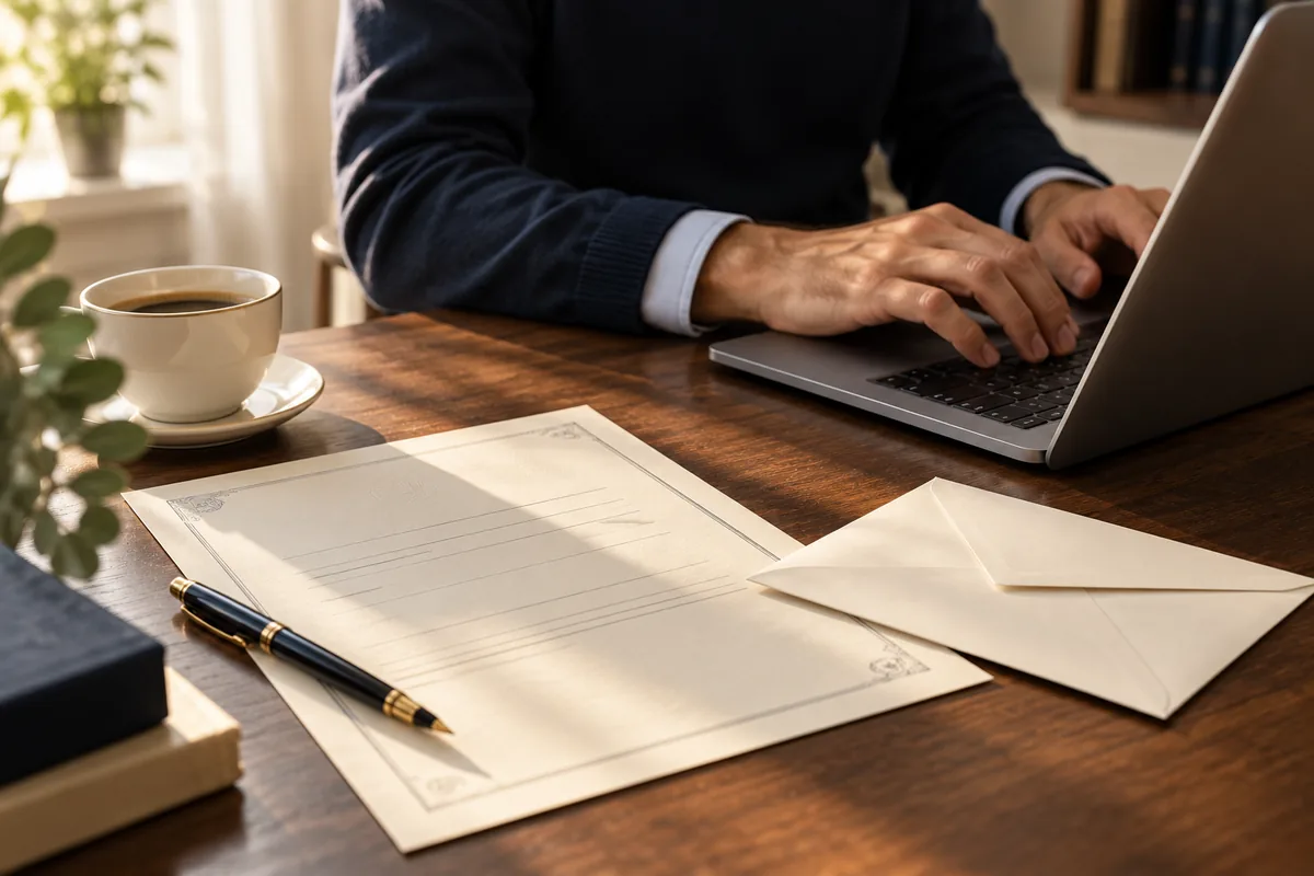 Persona solicitando online el certificado de últimas voluntades desde un portátil con el formulario en papel
